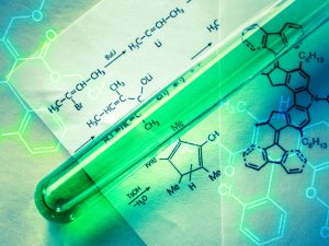 Chemical tube with reaction formula in light