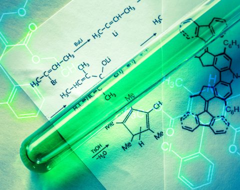 Chemical tube with reaction formula in light