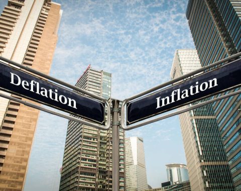 Street Sign the Direction Way to Inflation versus Deflation